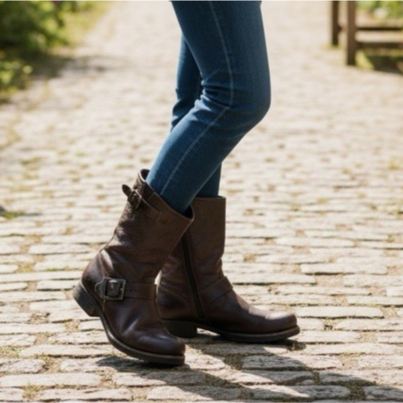 Frye Veronica Slouch Boots Women's 6 B Brown Leather Boho Grunge Moto Buckle - Picture 16 of 16